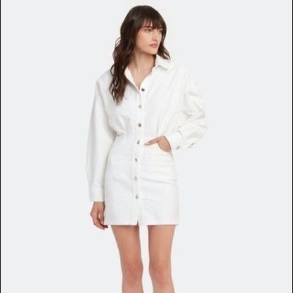 IRO RAFFA BALLOON SLEEVE DENIM COLLARED BLOUSON BUTTON MINI DRESS WHITE 42 NWT - Picture 2 of 12